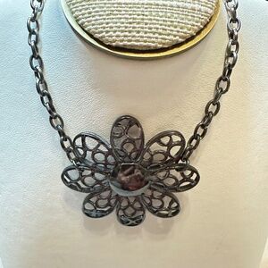 2/$15 Gunmetal Gray Flower w/Cut Outs Stationary on Chain Vintage